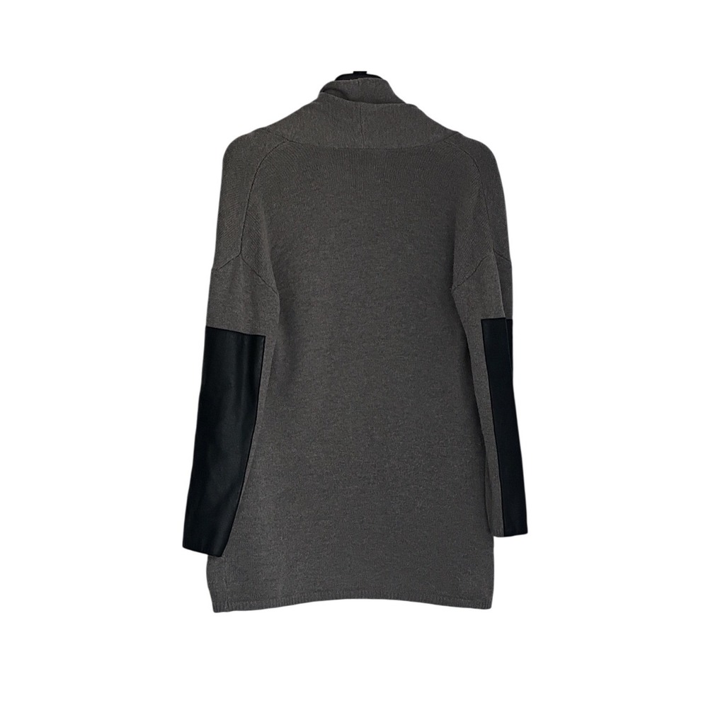 BCBGMAXAZRIA Gray Open Front Cardigan Faux Leather Sleeve Knit Sweater Fits S/M - Picture 3 of 10